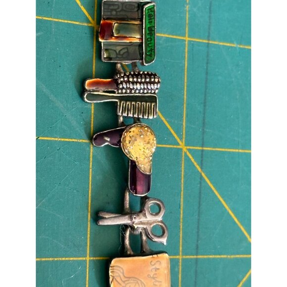 Beautician Bracelet Hair Salon Tools Enamel Brush Scissors Blower Dyer 8in Gift - Picture 10 of 11